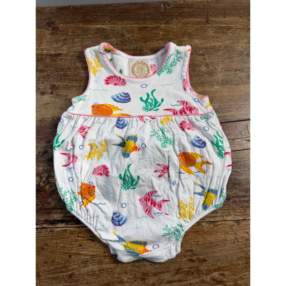 The Beaufort Bonnet Company Fish Print Pima Cotton Bubble Romper 12-18M Girl